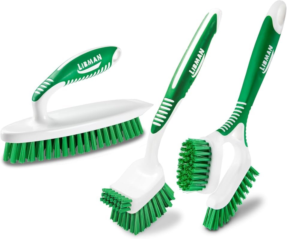 Libman Heavy Duty Shower Scrub Brush Kit with Easy Grip Tub, Grout, an
