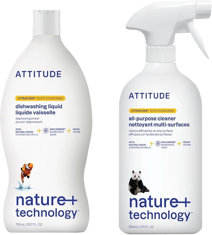 ATTITUDE Vegan Plant-Based All-Purpose Cleaner and Dishwashing Liquid 