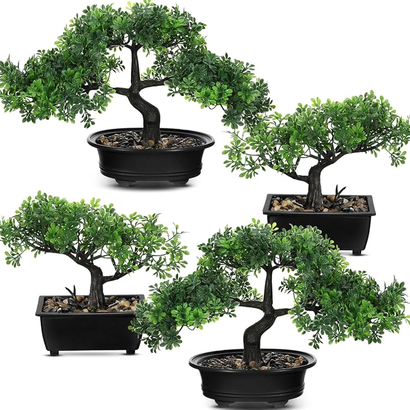 Jexine 4 Pack Artificial Bonsai Trees for Home and Office Table Decora