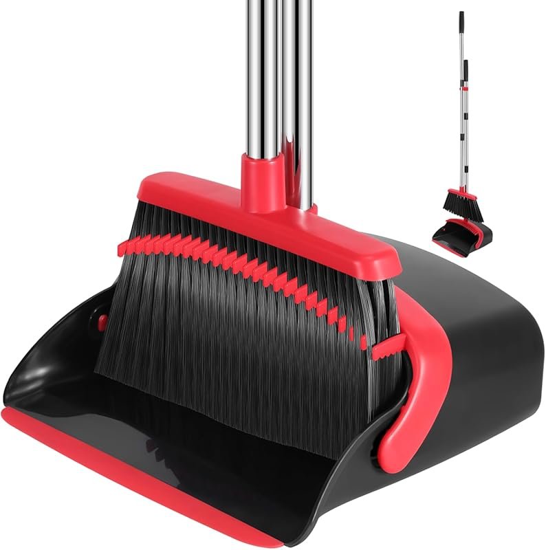 NACENA Broom and Dustpan Set with Adjustable Handle and Teeth, Ideal f