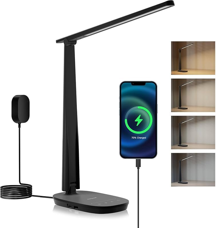 Honeywell Foldable LED Desk Lamp with Eye-Caring Light and USB Chargin