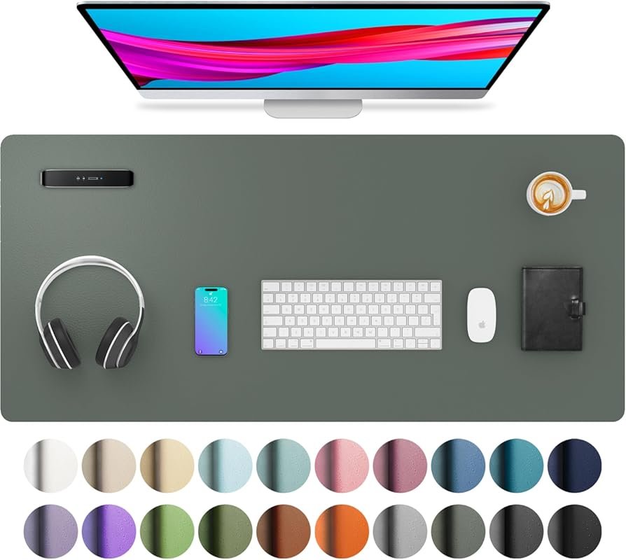 Aothia Jungle Green Leather Desk Protector, Waterproof Non-Slip PU Lea