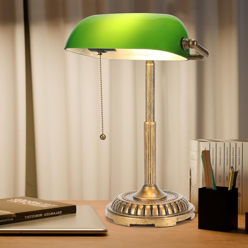 NISSAFORS Green Desk Lamp with Pull Switch for Home Office and Library