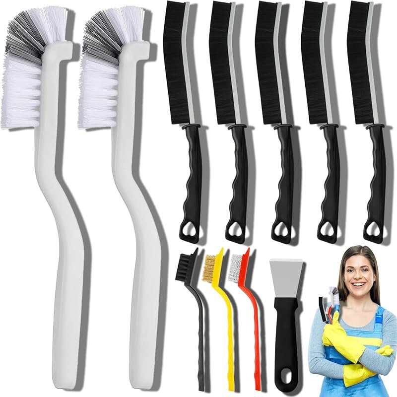 11-Piece Crevice Cleaning Brush Set with Hard Bristles for Grout, Corn