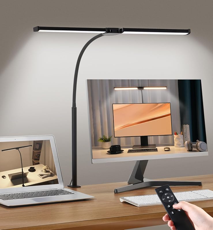 LED Desk Lamp with Clamp for Home Office, Adjustable Flexible Goose-Ne