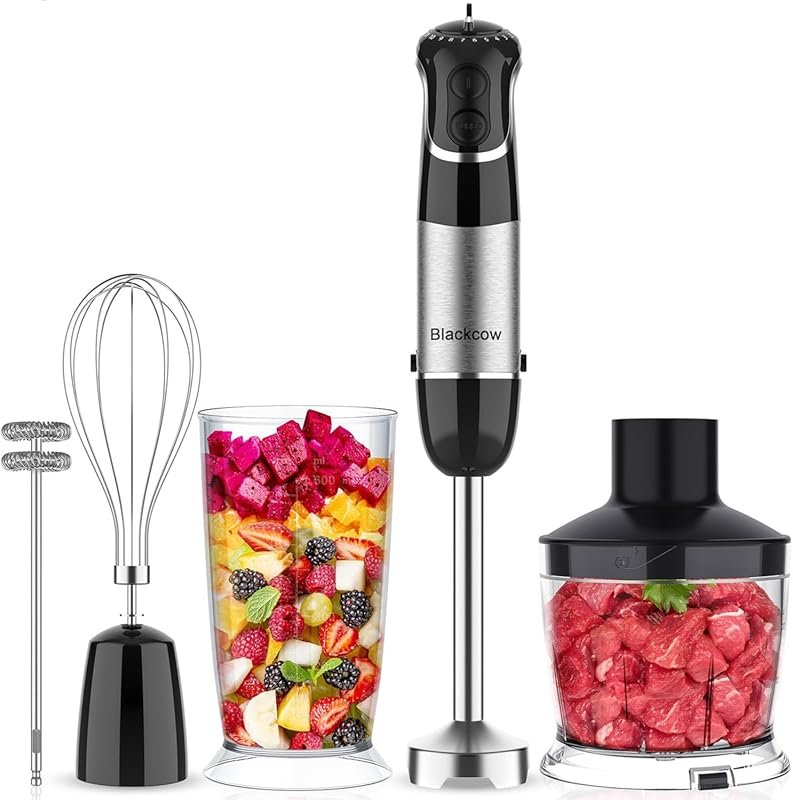 12-Speed Immersion Blender with BPA-Free Attachments: Chopper, Whisk, 