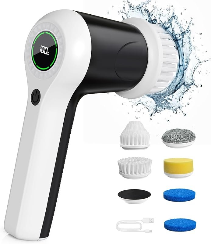 Cordless Electric Spin Power Scrub Brush with Battery Display, 2 Speed