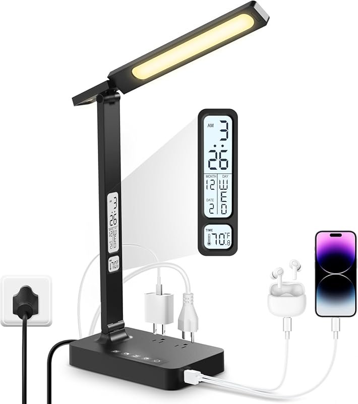 Infiway Desk Lamp with USB Charging Ports, Dimmable Light for Home Off