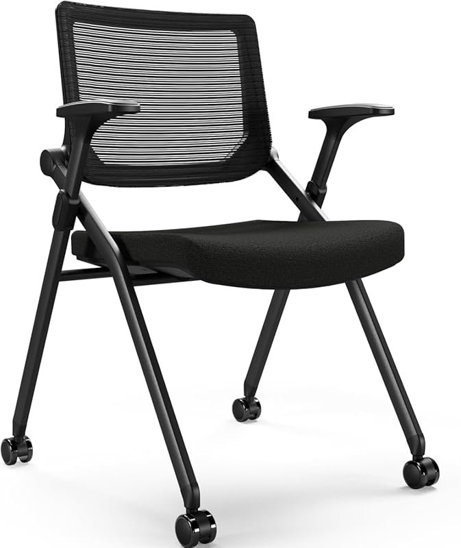 Foldable Office Chair with PU Wheels and Ergonomic Mesh Back for Meeti