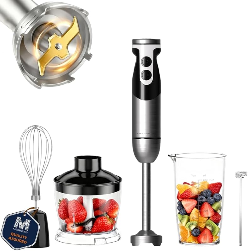 MegaWise 12-Speed Immersion Blender with 5-in-1 Attachments, Titanium 