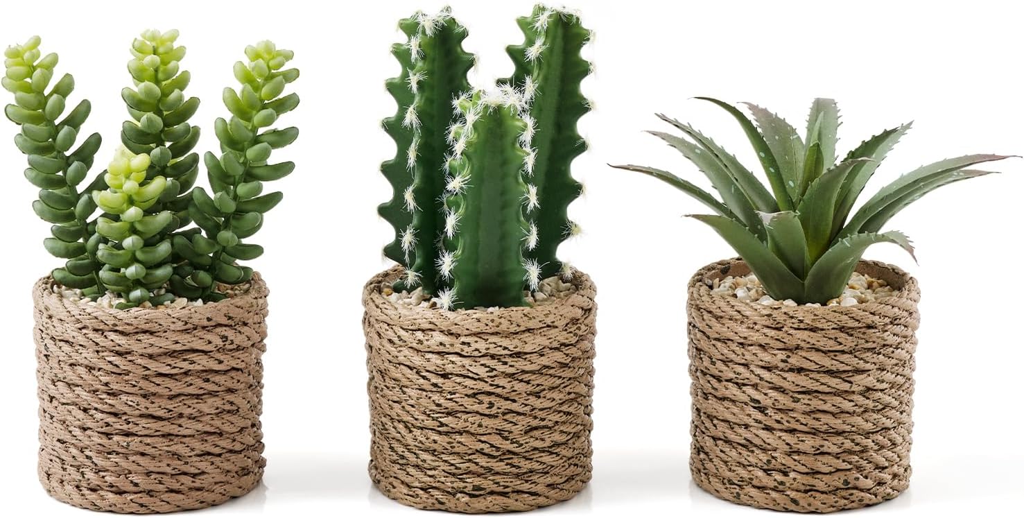 3-Pack Artificial Succulent Plants in Vintage Pots for Low Maintenance