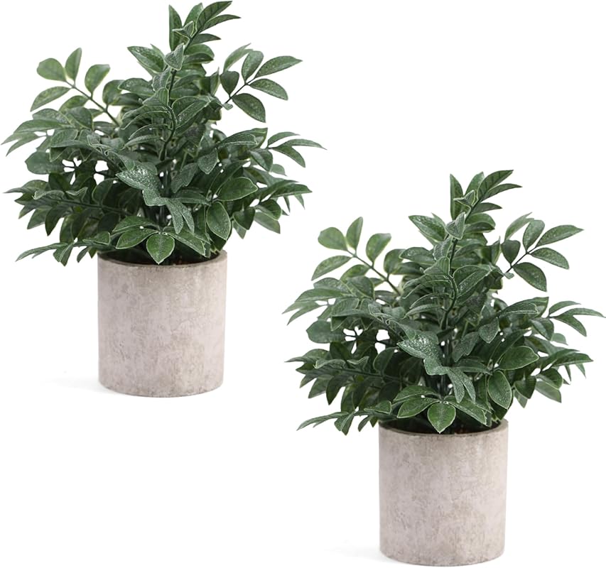 2 Pack Small Potted Artificial Herb Plants for Shelf and Desk Decor