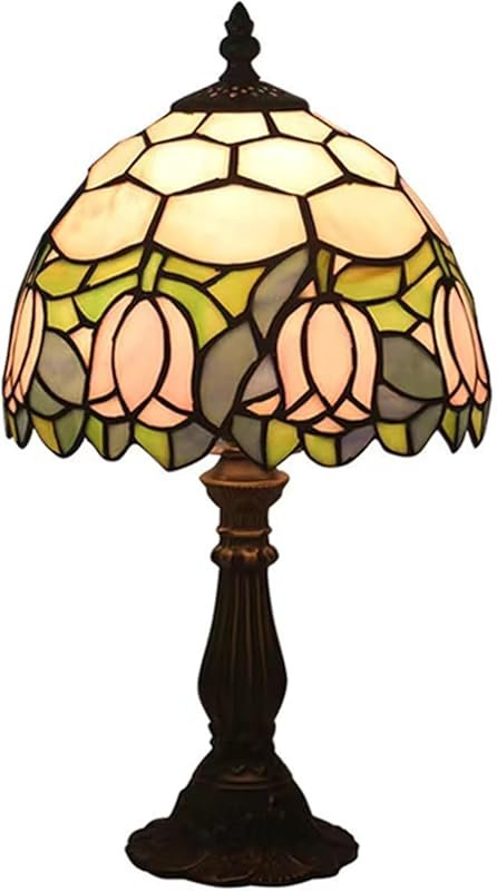Tiffany Style Table Lamp, Pink Tulip Stained Glass Lamp, 8 Inch Small