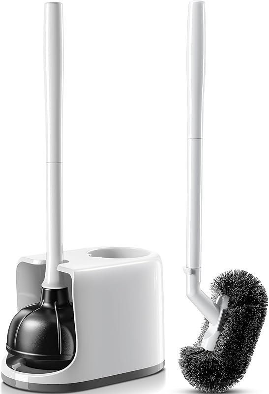 HAMITOR Heavy Duty Toilet Plunger and Brush Combo
