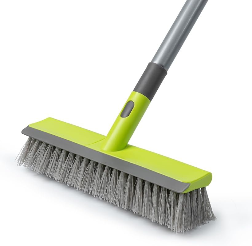 Floor Scrub Brush for Concrete with 57-Inch Long Handle, 2-in-1 Scrape