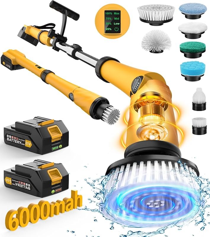 Qimedo Electric Spin Scrubber with 6000mAh Battery, 8 Heads, 1200RPM B