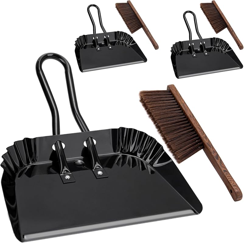 Yangbaga metal dustpan and wood broom set, extra-large handheld pan wi
