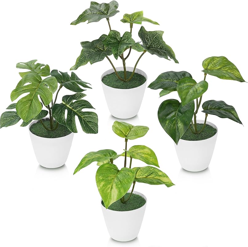 4 Pack Mini Artificial Greenery Plants for Living Room and Office Deco