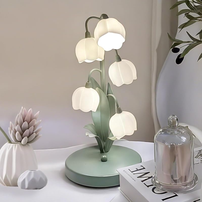 Green Flower Table Lamp with Three Color Modes and G4 Bulb for Bedroom