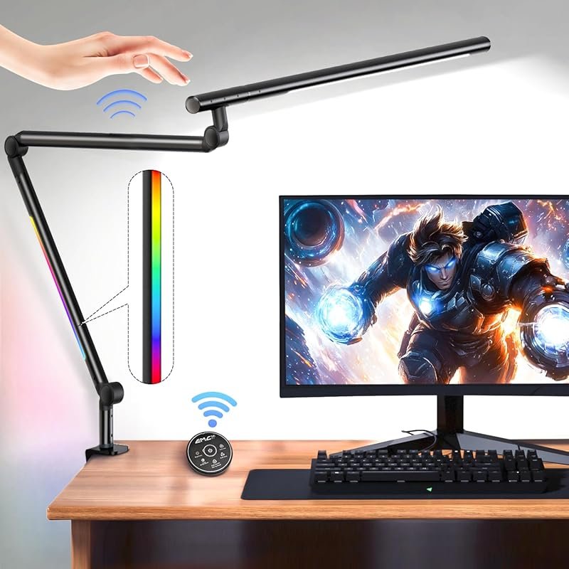 Architect Desk Lamp with RGB Light, Remote Control, Flexible Swing Arm
