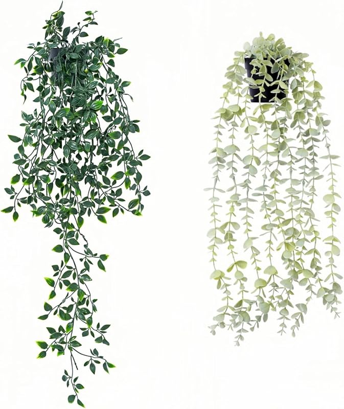 2 Pack Artificial Eucalyptus Hanging Plants for Vintage Home and Offic
