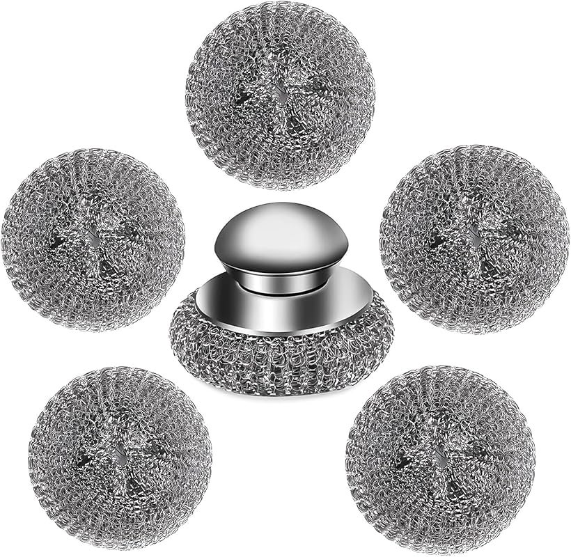 Stainless Steel Wool Scrubber with handle and replacement pads