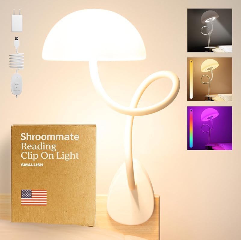Clip-On Mushroom Lamp for Bedside or Desk, Ideal Night Light for Dorm 