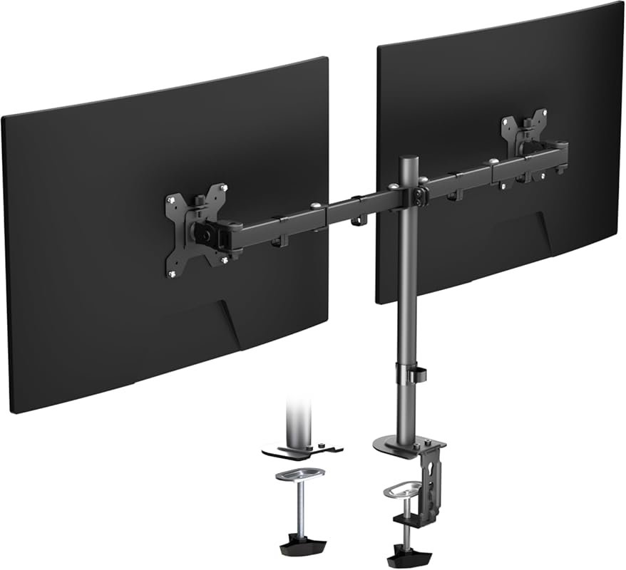 Pholiten Dual Monitor Stand, Mount for Up to 32 inch Screens, Tilt Swi