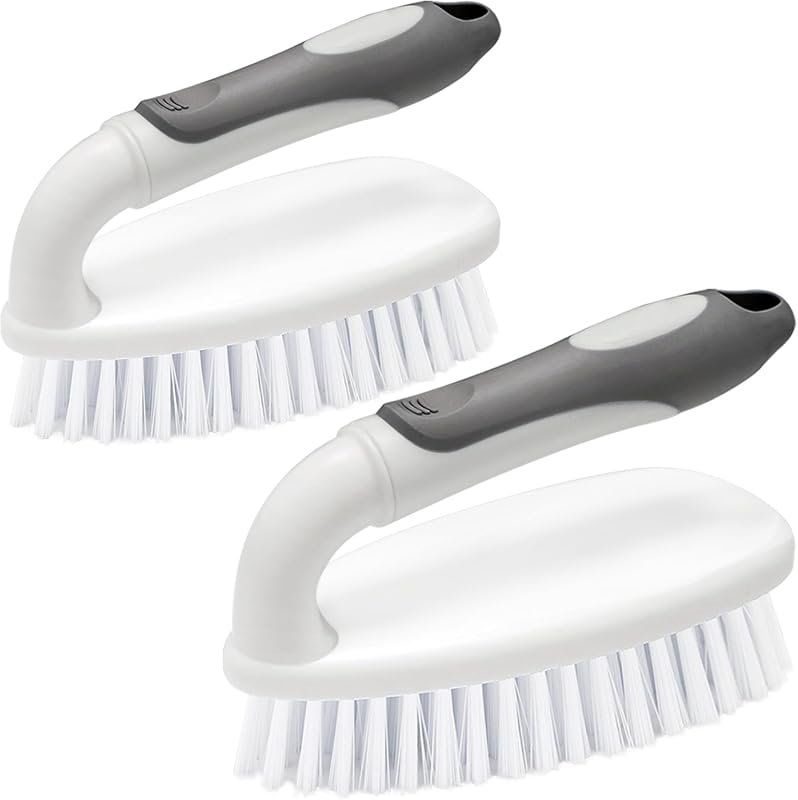 Ergonomic Heavy-Duty Scrub Brush with Handle and Stiff Bristles for Ba