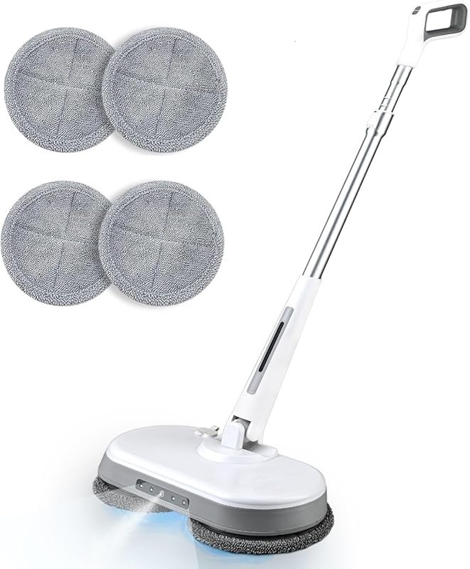 Cordless dual-motor electric spin mop with 2600mAh battery, LED light,