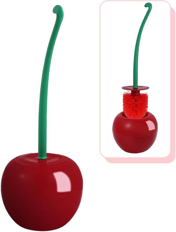 Unique Cherry Toilet Brush and Holder Set for Fun Fruit Themed Bathroo