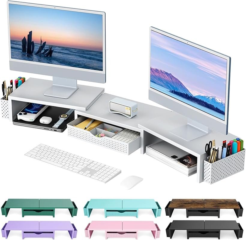 Gianotter dual monitor stand riser with drawer and two pen holders whi