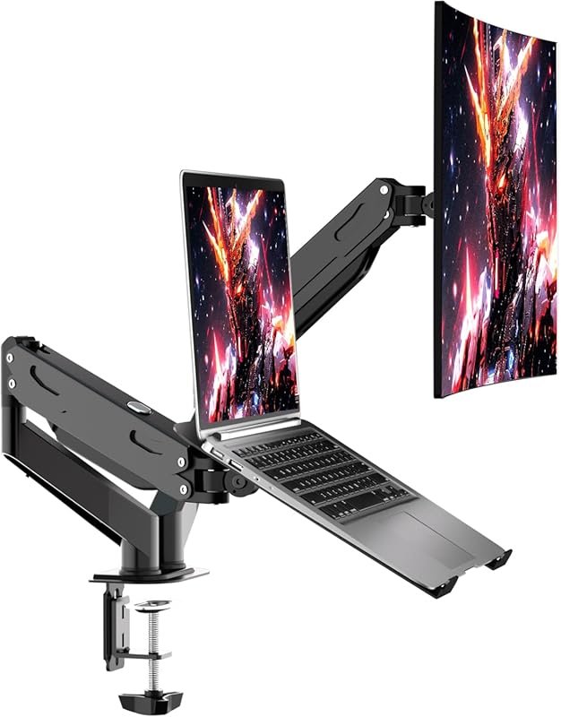 Pholiten dual monitor and laptop mount fits up to 32 inch screens and