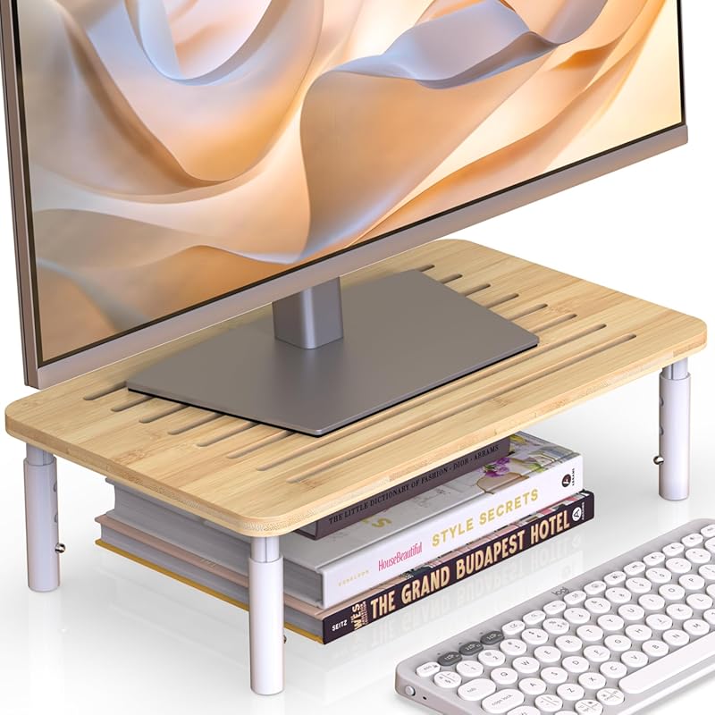 Bamboo monitor stand riser with four adjustable heights laptop stand w