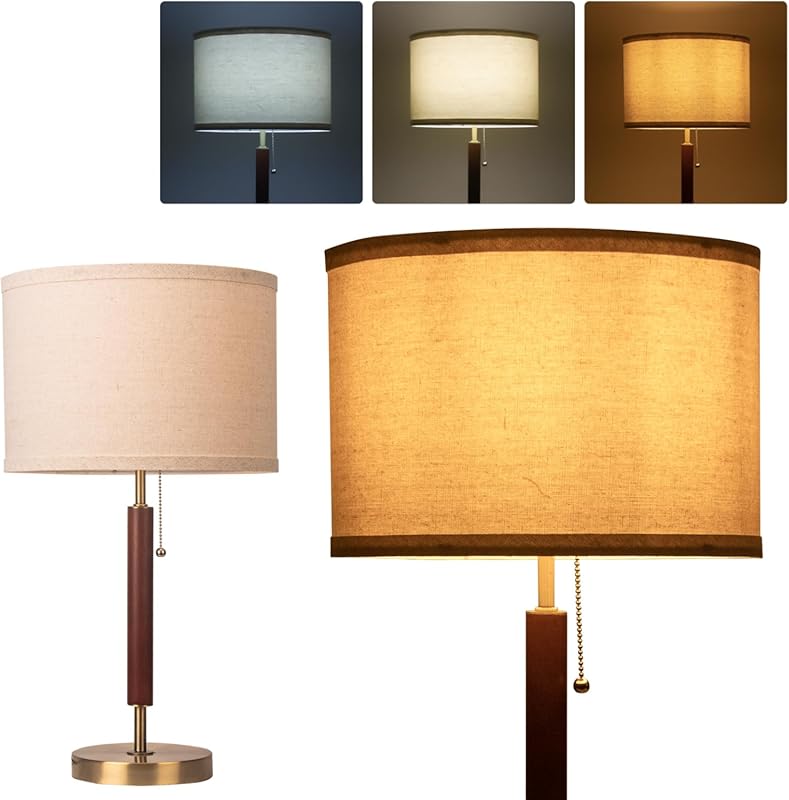 Mid Century Modern Desk Lamp with Pull Chain in Solid Wood and Metal F