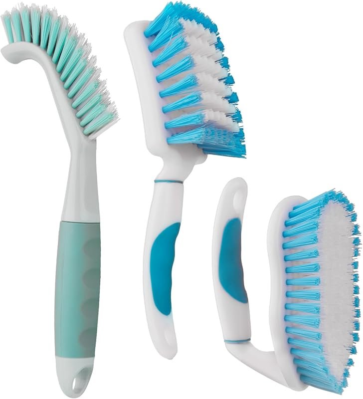 3-Pack Heavy-Duty Bathroom Scrub Brush Set with Stiff Bristles for Gro
