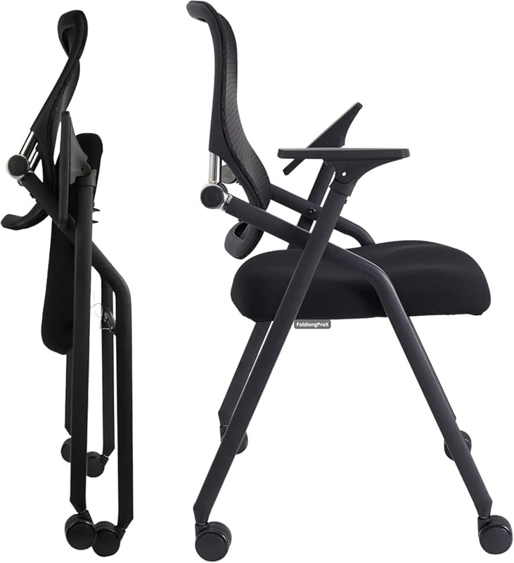 Folding Office Desk Chair with Lumbar Support and Sliding Armrests, St