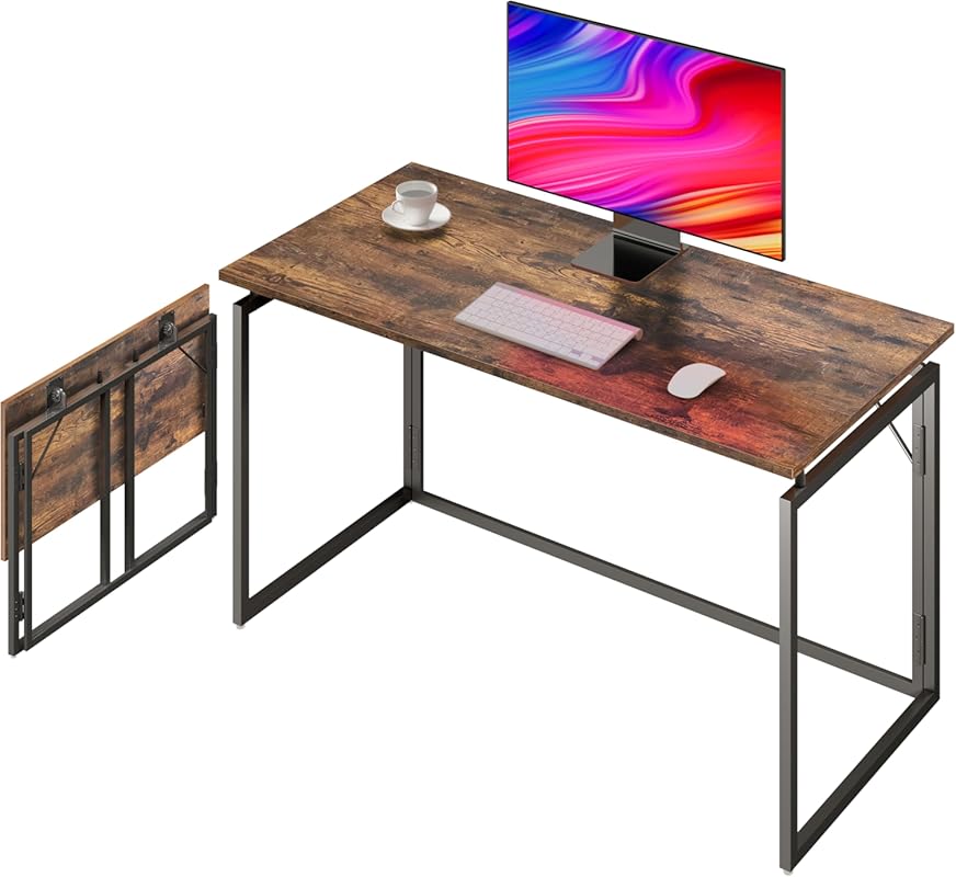 Folding Desk - 31.5 Inch Wood Top Compact Desk for Home Office and Stu