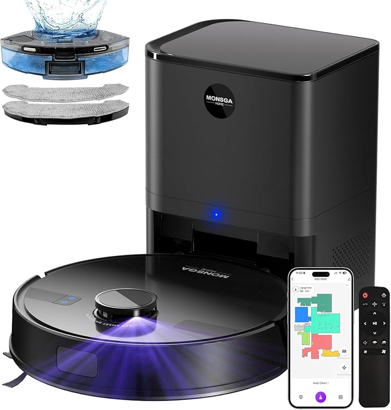 MONSGA Self-Emptying Robot Vacuum and Mop with 6000Pa Suction, LiDAR N