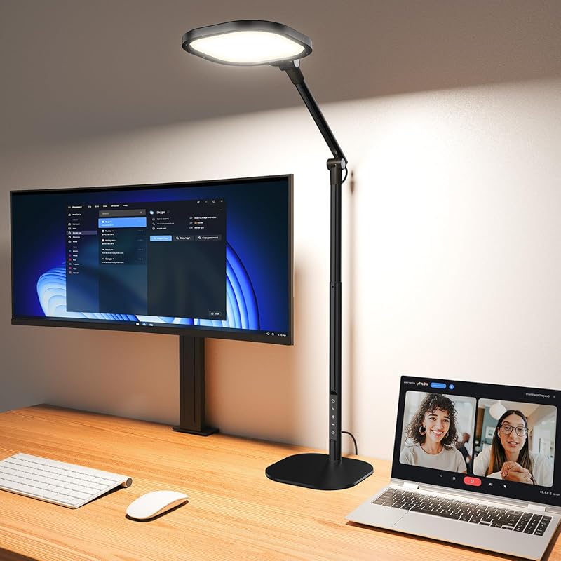 Tall Adjustable LED Desk Lamp with 50 Light Modes for Video Conference