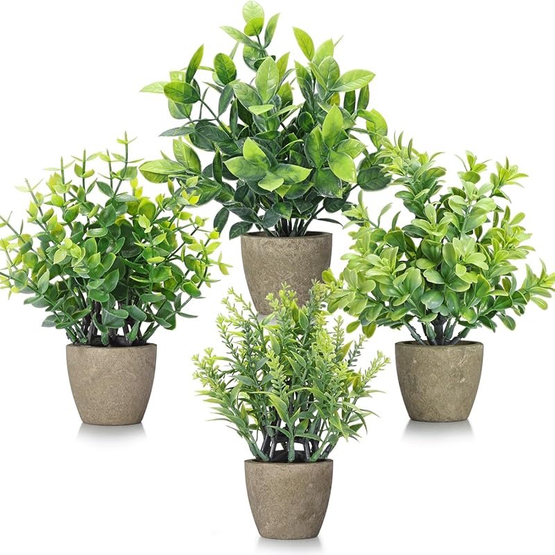 4 Pack Fake Plants Ceramic Mini Artificial Greenery Potted Plants for