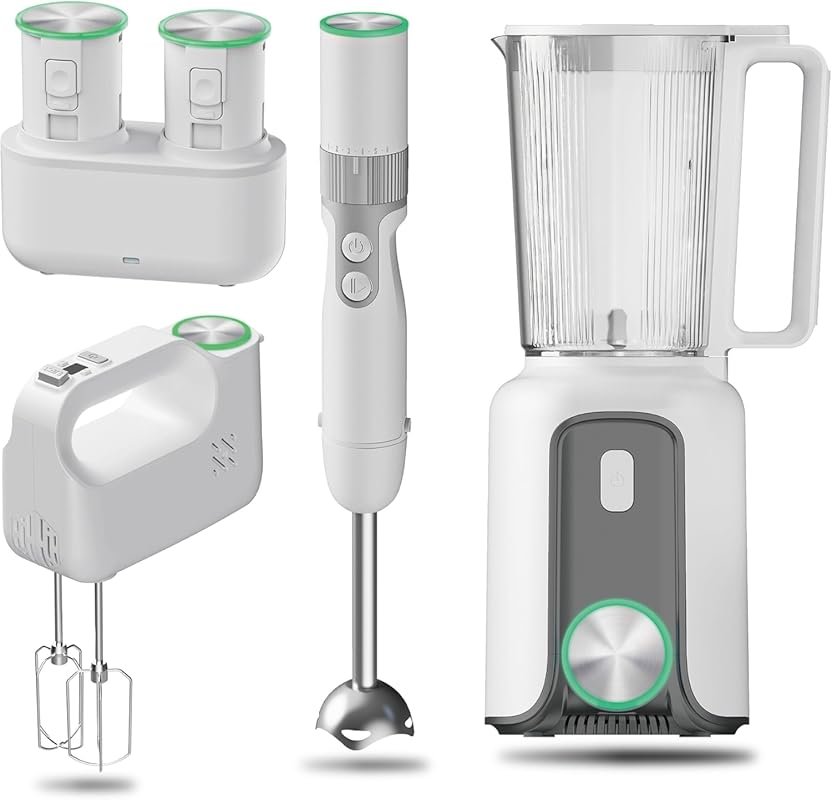Rechargeable 3-in-1 Cordless Immersion Blender and Mixer Set with Fast