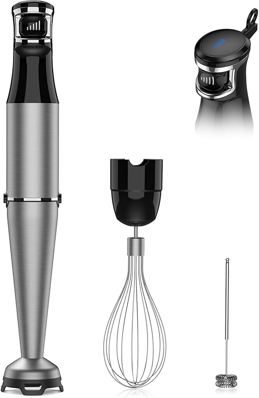 Professional 1100W Immersion Blender with Speed Control, Whisk, and Mi