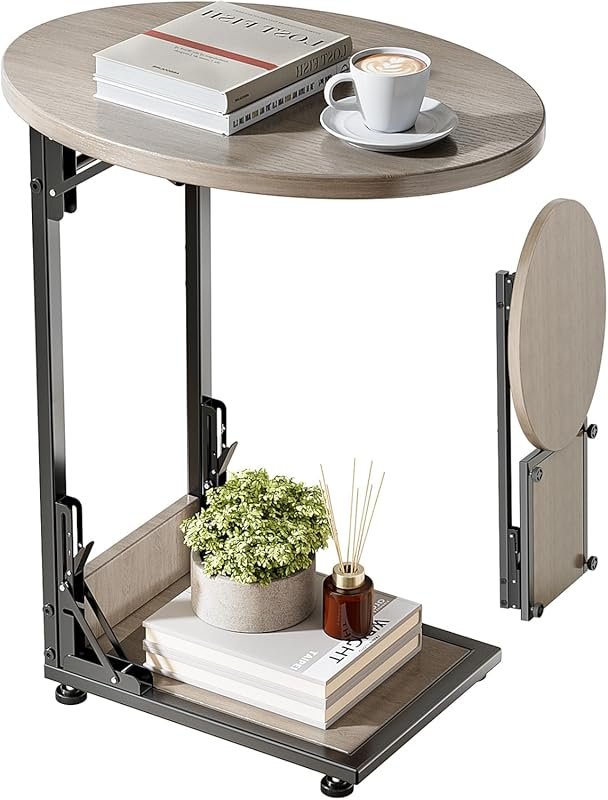 Elbourn Folding Side Table with Metal Frame for Living Room and Bedroo