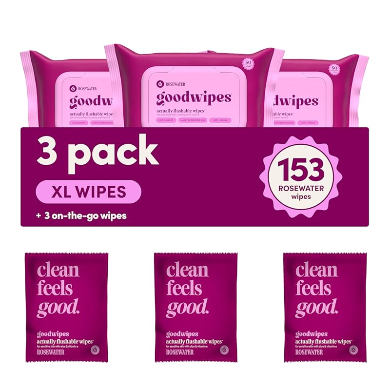 goodwipes Flushable Butt Wipes with Vitamin E and Aloe, Extra Large Ro