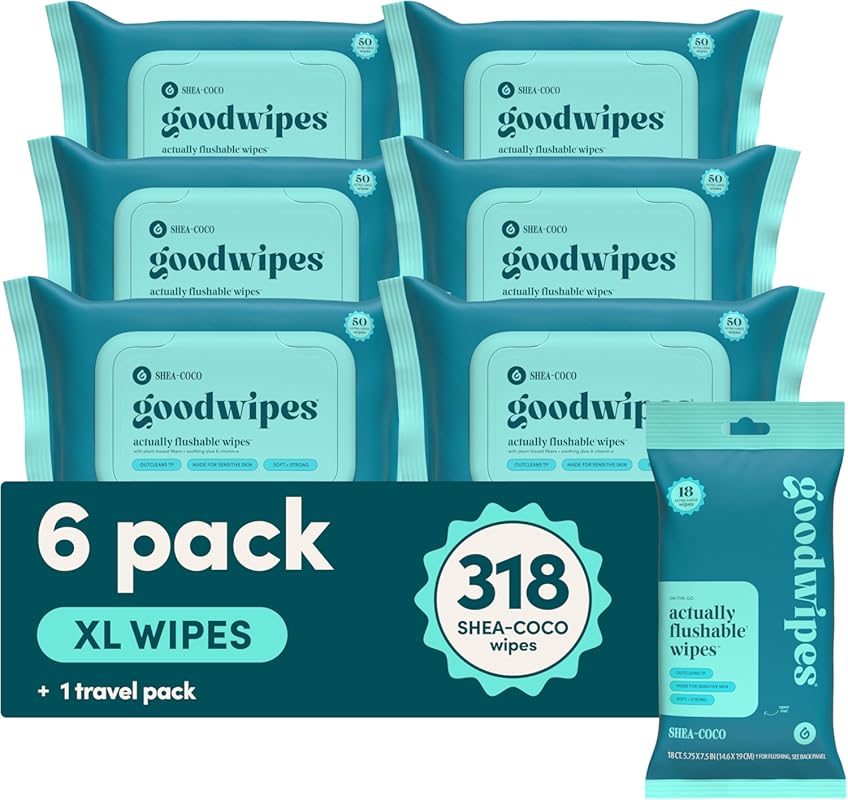 goodwipes Flushable Butt Wipes - Vitamin E & Aloe - Sewer & Septic Saf