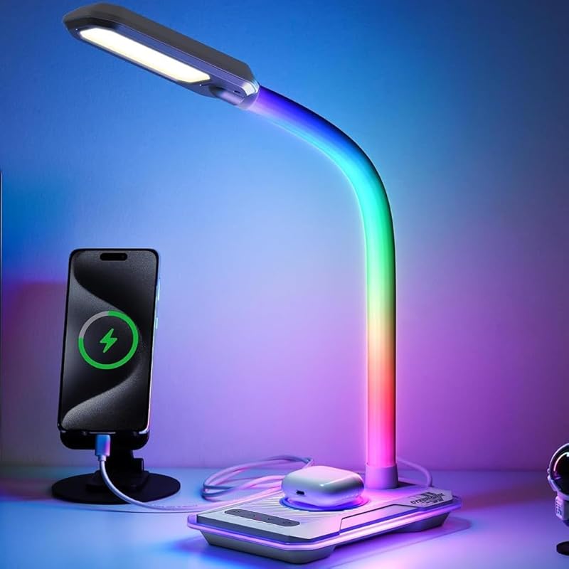 RGB Gaming Desk Lamp with Music Sync, Dimmable Features, and Wireless