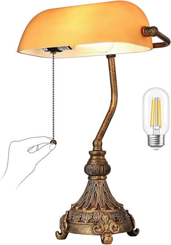 Newrays Vintage Amber Glass Bankers Desk Lamp for Home Office,Library 