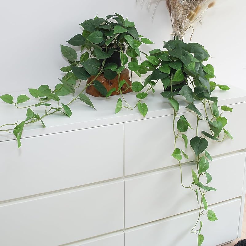 Fake Pothos Hanging Plants Set of 2 with Pots for Indoor Decor and Low