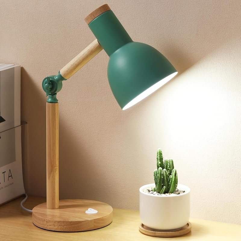 Table Lamp,Wooden Adjustable Tri-Color Desk & Bedside Lamp for Office,